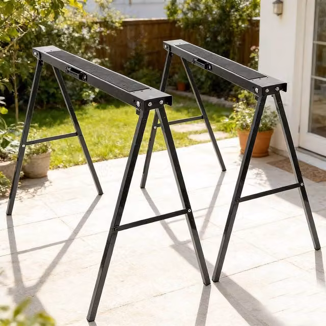 Ventryn 2-Piece Heavy Duty Folding Saw Stands, Black Steel Iron Trestle