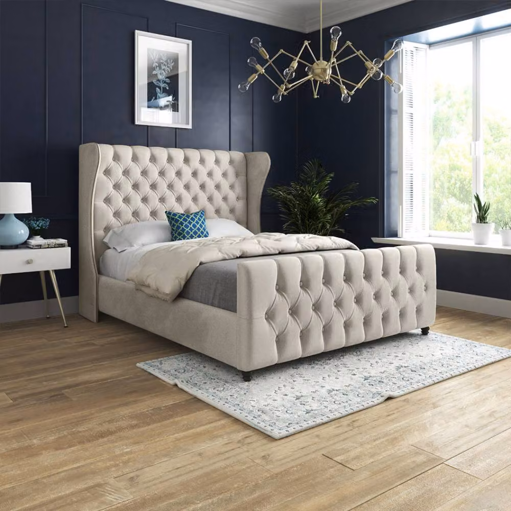 Casani Horsham Super King Upholstered Designer Bed Frame in Cream Beige Soft Velvet – 2