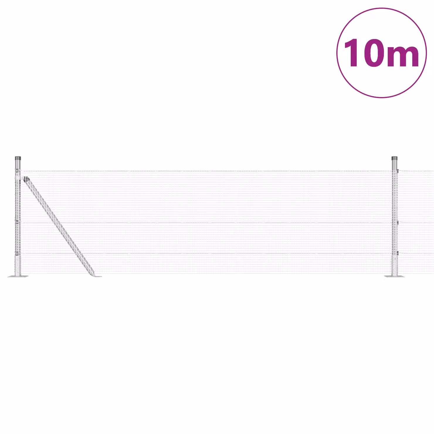 Berkfield Home Silver Galvanised Steel Welded Wire Fence with 7 Flanged Posts, W: 10 m, H: 0.6 m – 2