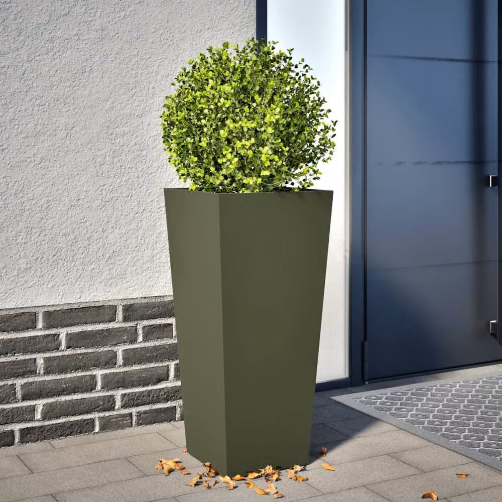 Berkfield Home Durable Steel Garden Planter Tub, Green, W/D/H: 35 x 35 x 75 cm – 2