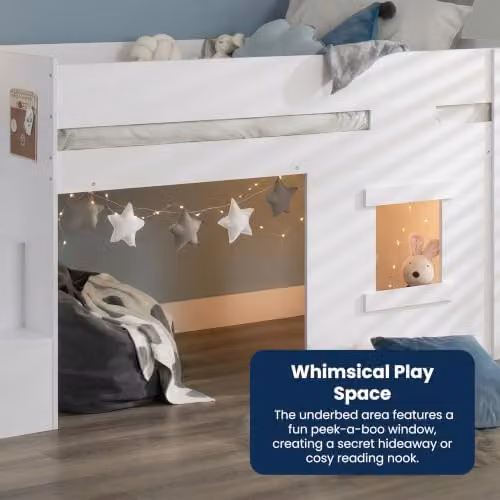 Flair Furnishings Midsleeper Cabin Bed for Children in White with Stairs and Side Compartments – 3