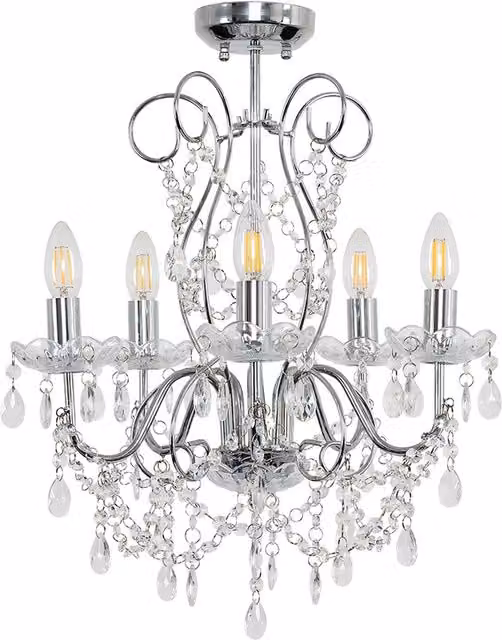 ValueLights 5 Way Silver Chrome Ceiling Light Chandelier with Lead Crystal Droplets