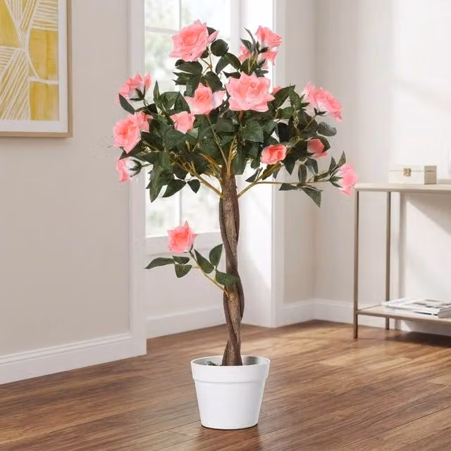 STILVORA Pink Multicolour Artificial Rose Tree in Concrete Pot, Height: 90 cm – 1