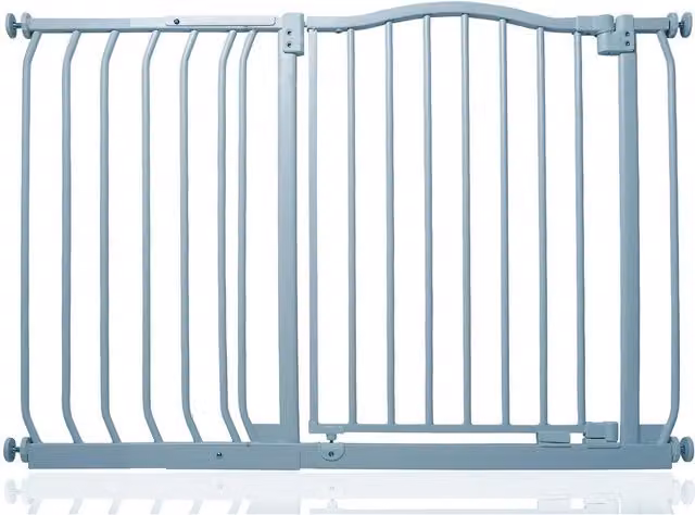Safetots Curved Top Safety Gate in Matt Grey, Extendable No-Drill Swing Door for Doors and Stairs, Width: 107 cm - 116 cm