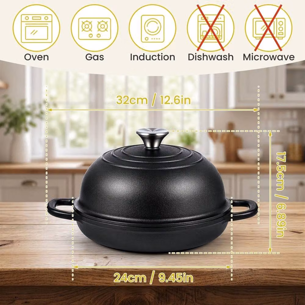 VOGREX Enamel Cast Iron Non Stick Dutch Oven Casserole Pot with Lid, Black – 2