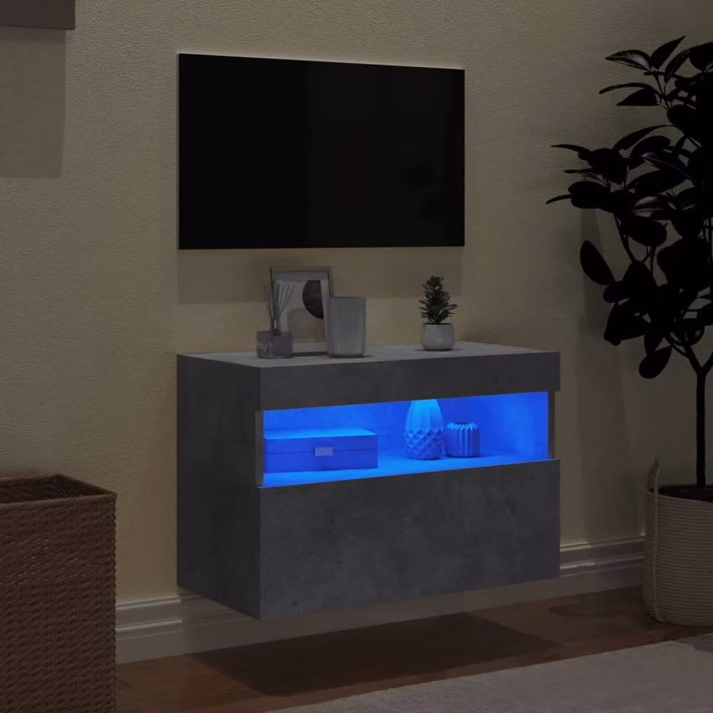 Berkfield Home Modern Wall Mounted TV Cabinet with Integrated LED Lights in Concrete Grey, W/D/H: 60 x 30 x 40 cm – 2