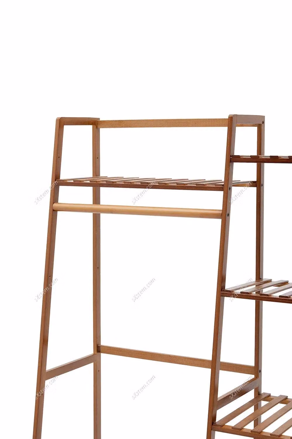 H&O Direct Bamboo Trapezoid Clothing Rack with Storage Shelves in Brown – 3