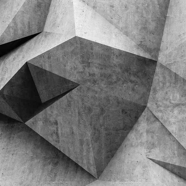 Modern Geometric 3D Concrete Wall Mural in Grey, Width: 192 cm