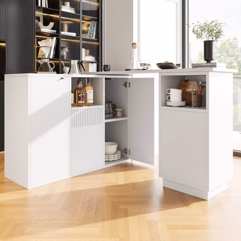 Merax Modern Swivelling Kitchen Island Bar Table with Storage in White – 6