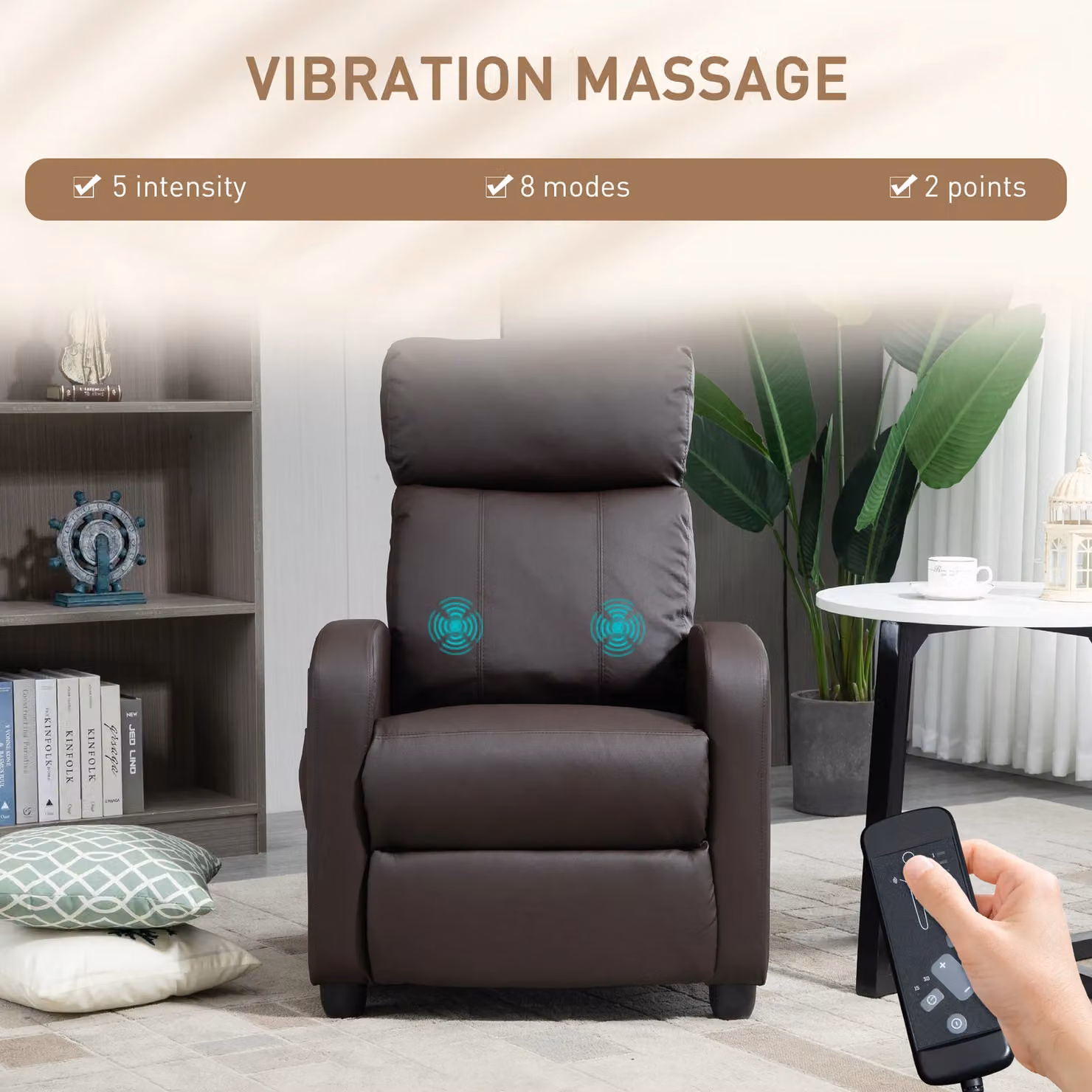 HOMCOM Brown PU Leather Massage Recliner Armchair with Remote Control – 4
