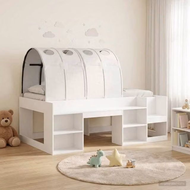 Berkfield Home White Engineered Wood Single Bed Frame with Tunnel, Shelf and Stairs