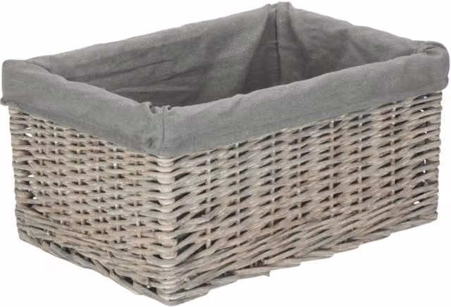 Red Hamper Grey Wash Willow Storage Basket with Grey Cotton Lining and Handles – 1