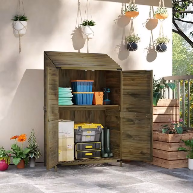 Outsunny Green Wooden Tall Storage Cabinet with Double Doors and Internal Shelving