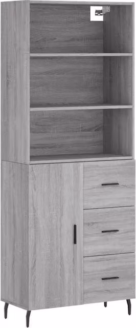Berkfield Home Grey Sonoma Modern Highboard with Hinged Doors and Internal Shelves, W/D/H: 69.5 x 34 x 180 cm – 1
