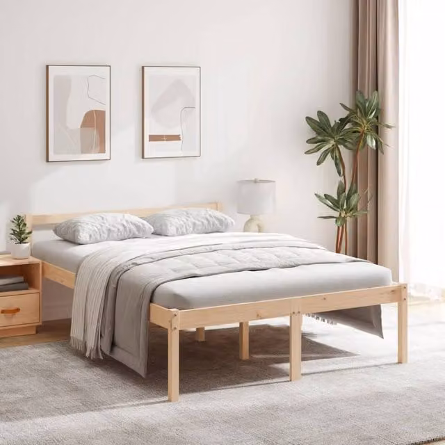 Berkfield Home Double Bed Frame in Brown Solid Pine Wood, W: 135 cm, L: 190 cm – 1