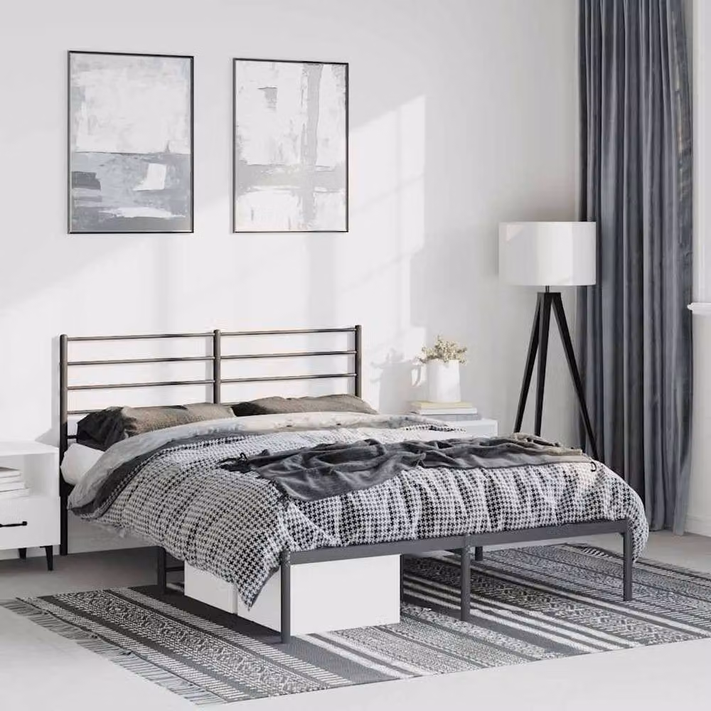 Berkfield Home Metal Bed Frame with Headboard in Black, W/D/H: 150 x 200 cm – 1