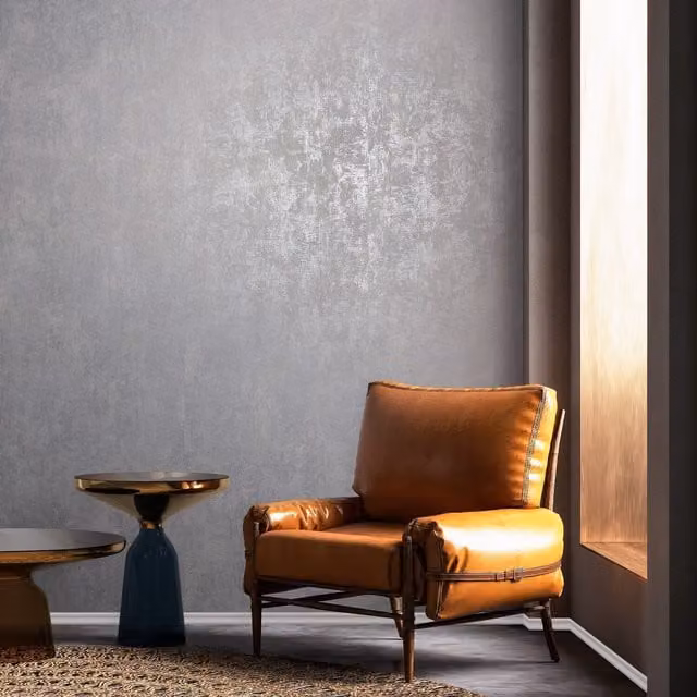 Galerie Industrial Effects Weathered Metallic Sheen Wallpaper in Silver Grey and Beige