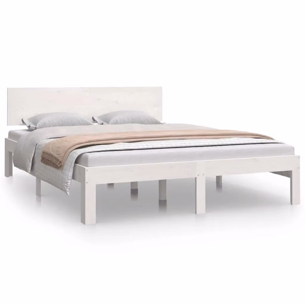 Berkfield Home Modern White Solid Pine Wood Bed Frame, W/D/H: 150 x 200 cm – 2