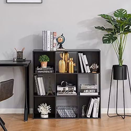HOMCOM 3-Tier 9-Cube Storage Cabinet and Bookshelf in Black – 2
