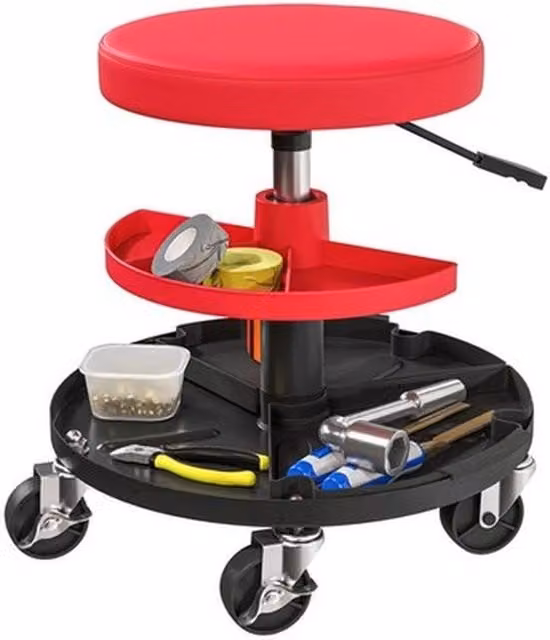 NESTLUNE Rolling Mechanic Stool in Red with Metal Frame and Castors