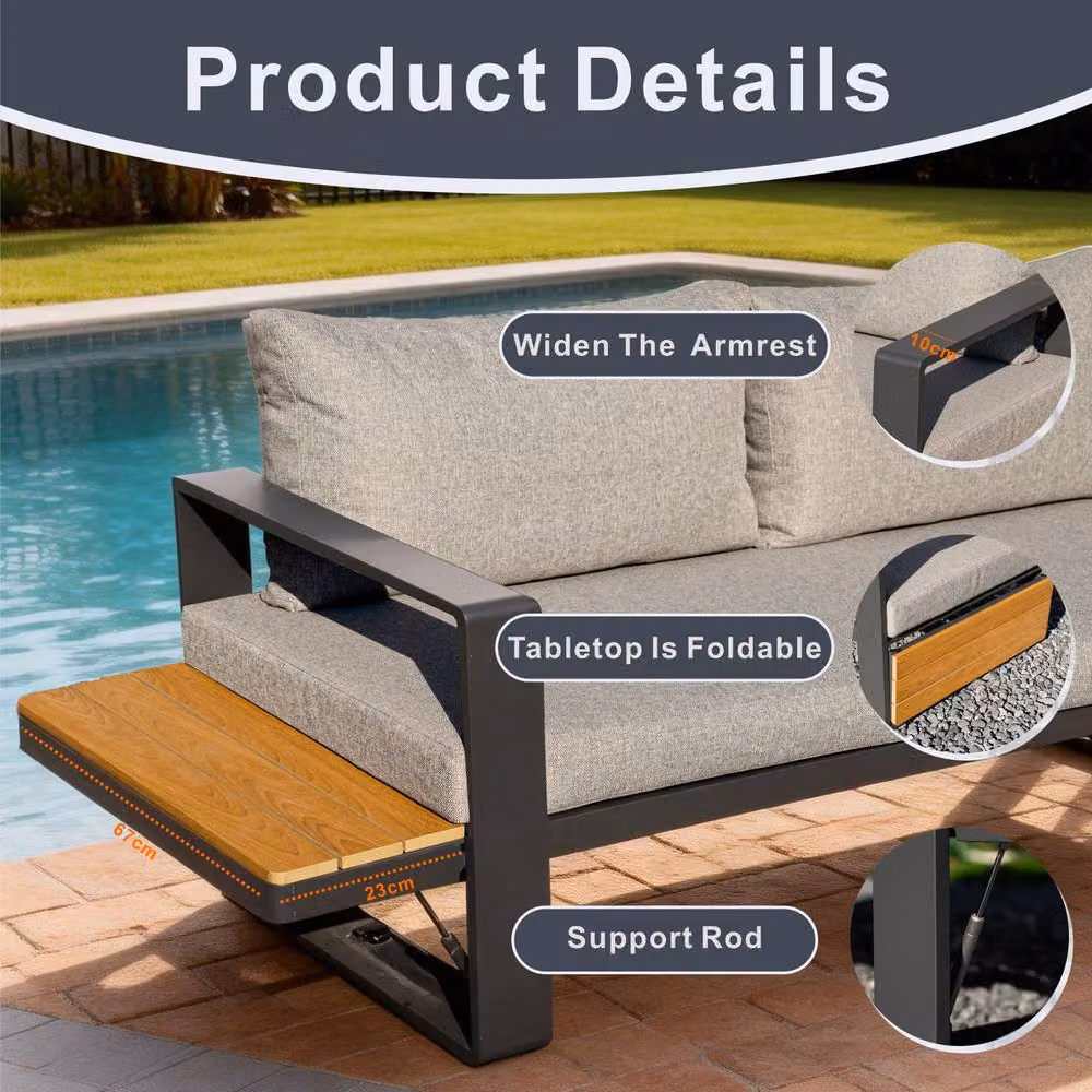 Mimo 4-Piece Modular L-Shape Corner Sofa Set with Outdoor Coffee Table in Grey – 4