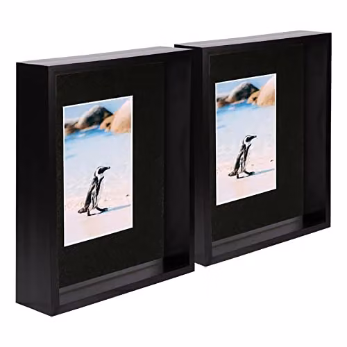 Nicola Spring Pack of 5 Black Rectangular 3D Deep Box Wooden Photo Frames with 4 x 6 inch Mount for Hanging or Standing Display – 1