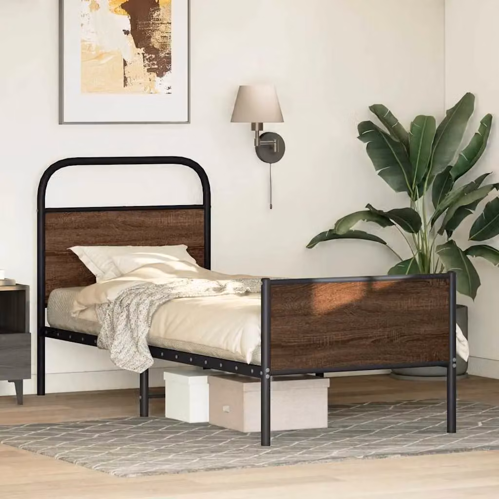Berkfield Home Bed Frame in Brown Oak, W/D/H: 80 x 200 cm – 2