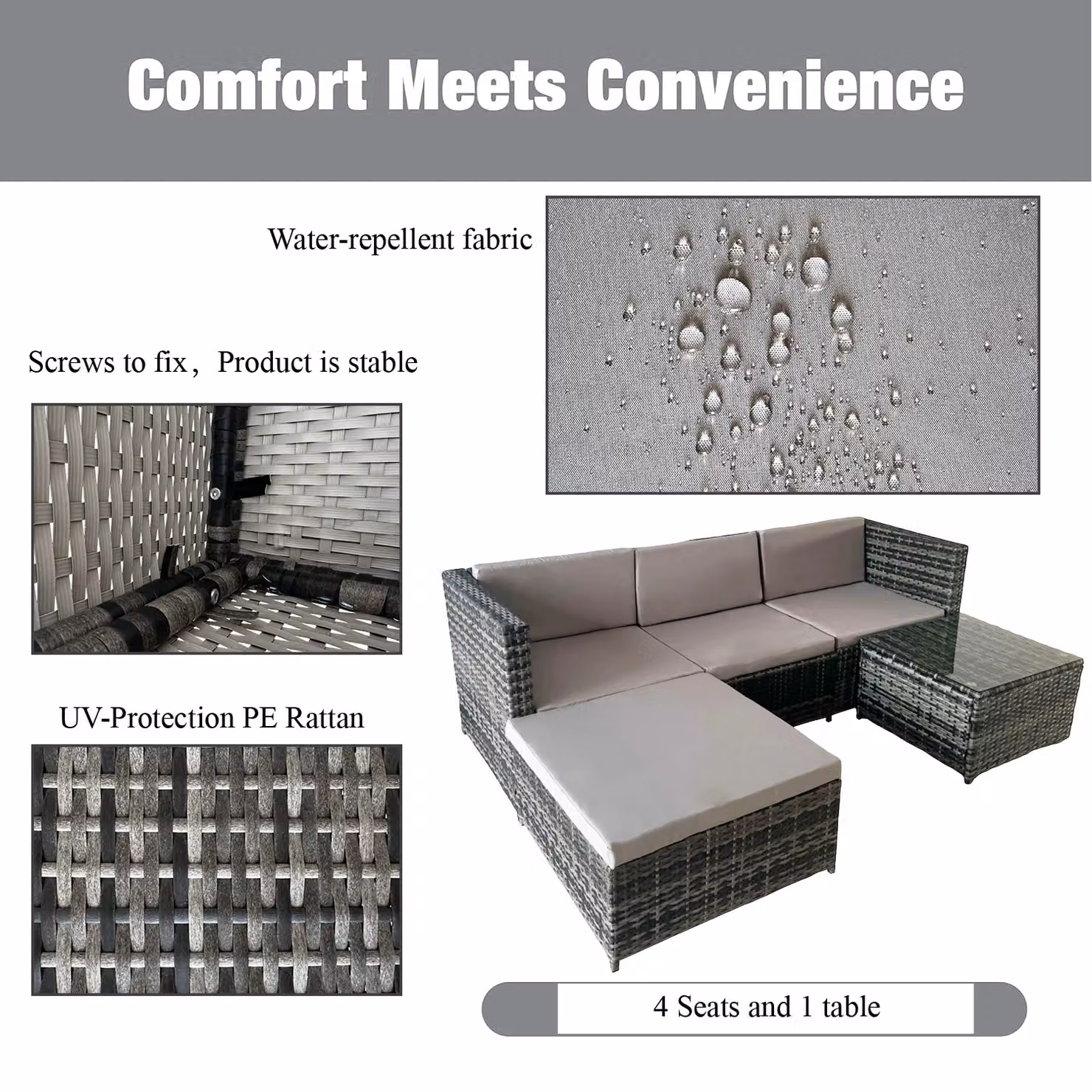 Alivio 3 Seater Rattan Garden Corner Sofa Set with Coffee Table in Grey – 5