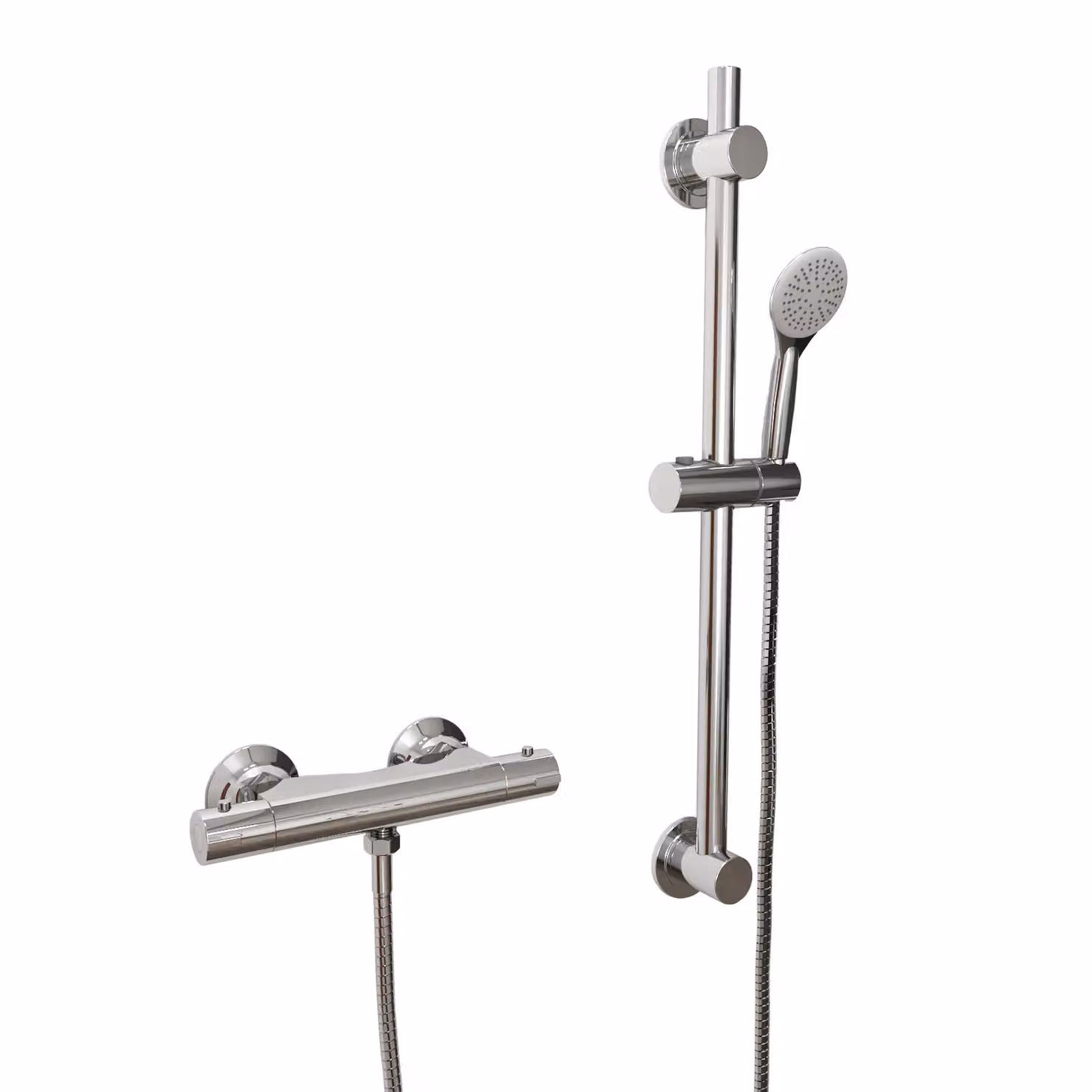 Nes Home Rosa Round Exposed Thermostatic Shower Mixer Slider Rail Kit in Silver – 2