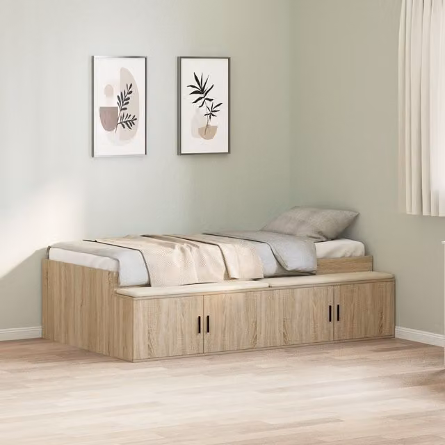 Berkfield Home Sonoma Oak Storage Bed Frame in Brown, 90 x 200 cm