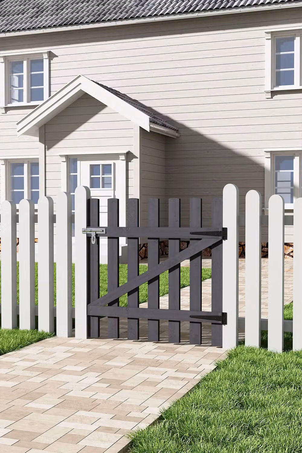 Living and Home Wooden Outdoor Garden Fence Gate with Latch in Grey, W/H: 90 x 90 cm – 2
