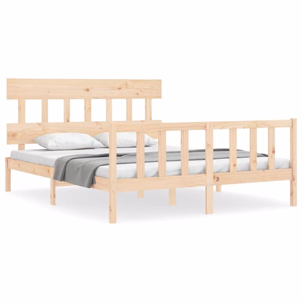 Berkfield Home Beautiful Bed Frame with Headboard in Solid Pine Wood, Beige, W: 160 cm, D: 200 cm, H: 81 cm – 2