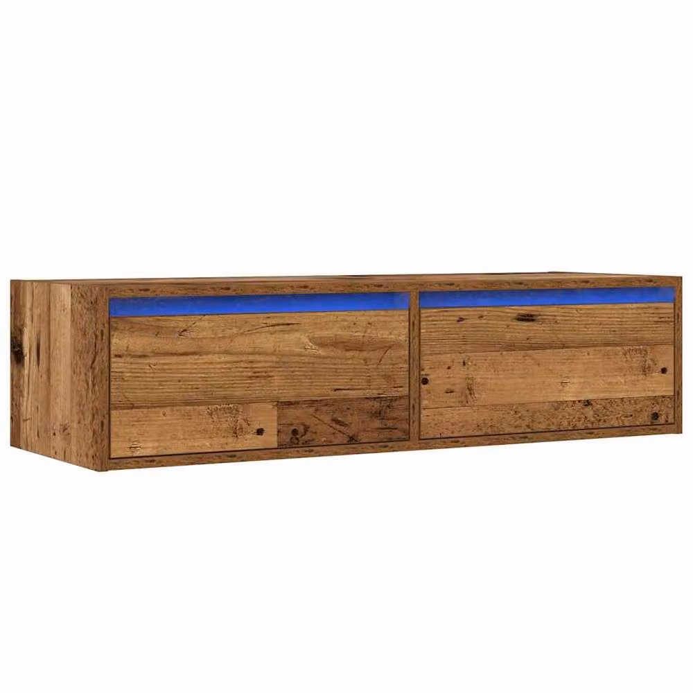 Berkfield Home TV Cabinet with LED Lights in Brown Old Wood, W: 100 cm, D: 35.5 cm, H: 25 cm – 3