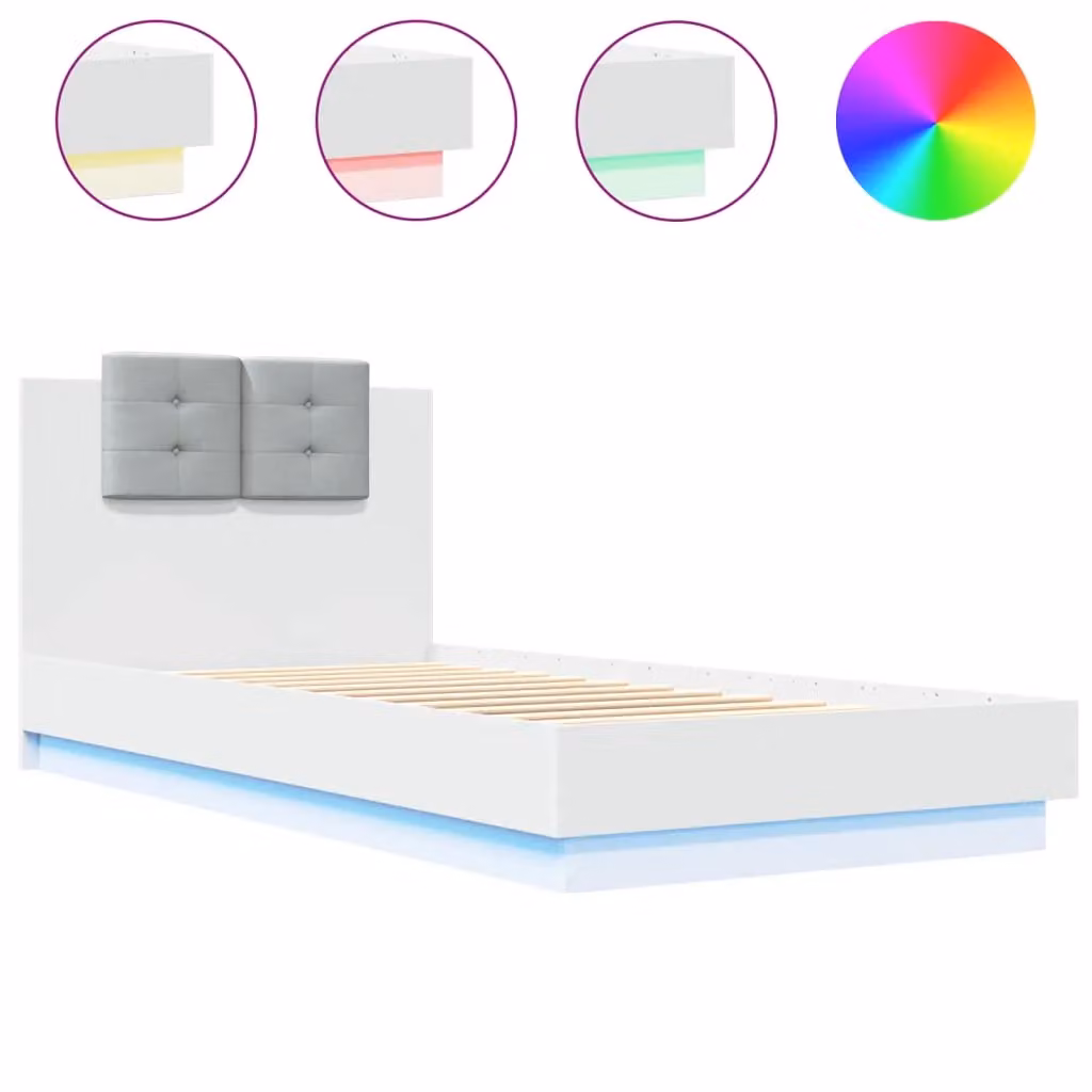 Berkfield Home White Upholstered Bed Frame with LED Under-Bed Lighting and USB Charging Port, W/D/H: 100 x 200 cm – 2