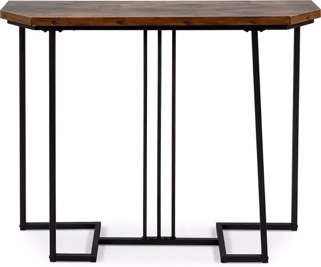 Costway Narrow Entryway Table in Brown and Gold with Marble Top