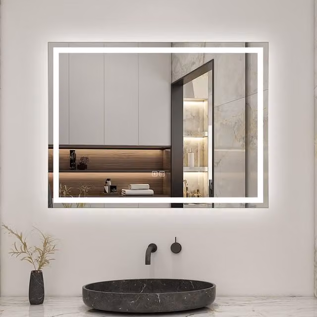 Aica Bathroom LED Mirror with Bluetooth Speaker and Socket, White, Width: 90 cm