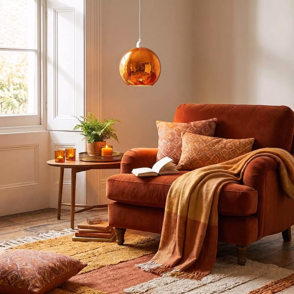 Happy Homewares Shiny Disco Mosaic Ball Pendant Shade in Orange Retro Style – 3