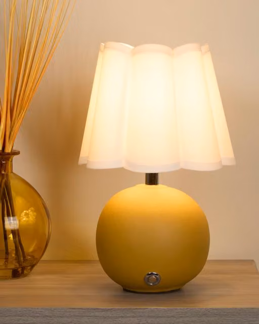 Lighting Collection Rechargeable Ochre Ceramic Table Lamp in Yellow – 1