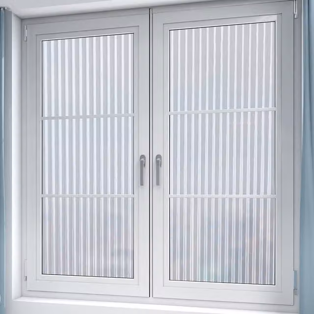 Livingandhome Self Adhesive 3D Privacy Film for Glass Windows in Translucent White Wide Stripes Pattern