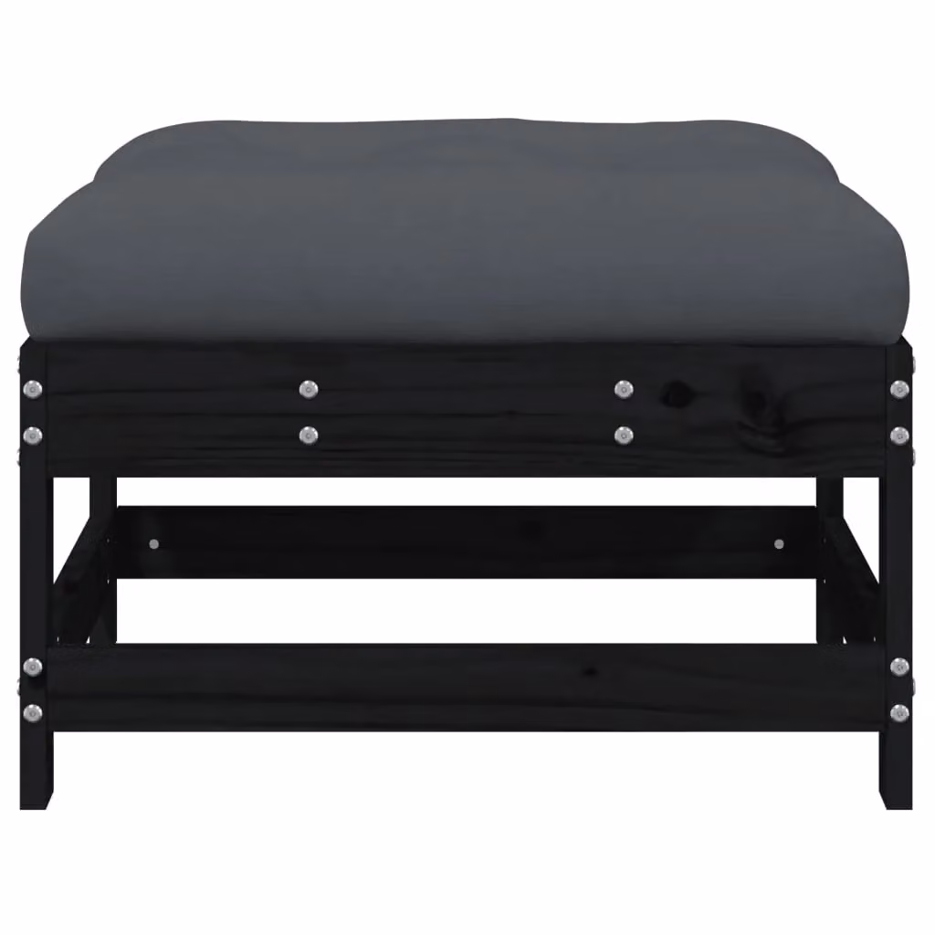 Berkfield Home Garden Rustic Pine Footstool with Cushion in Black – 3
