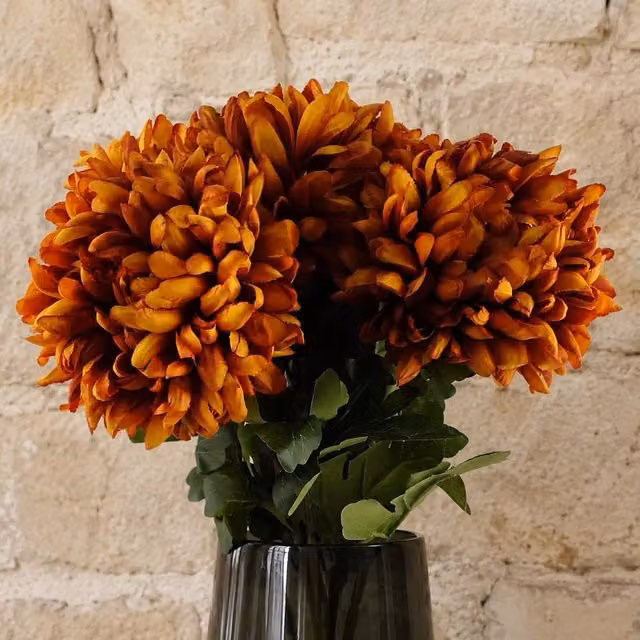 Leaf Pack of 6 Orange Artificial Extra Reflex Chrysanthemums, Height: 75 cm – 1