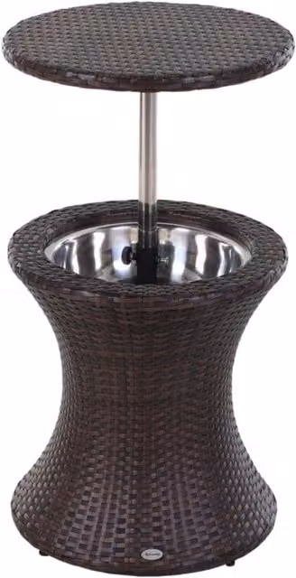 Chilli Rattan Ice Bucket Table in Brown with Stainless Steel Details