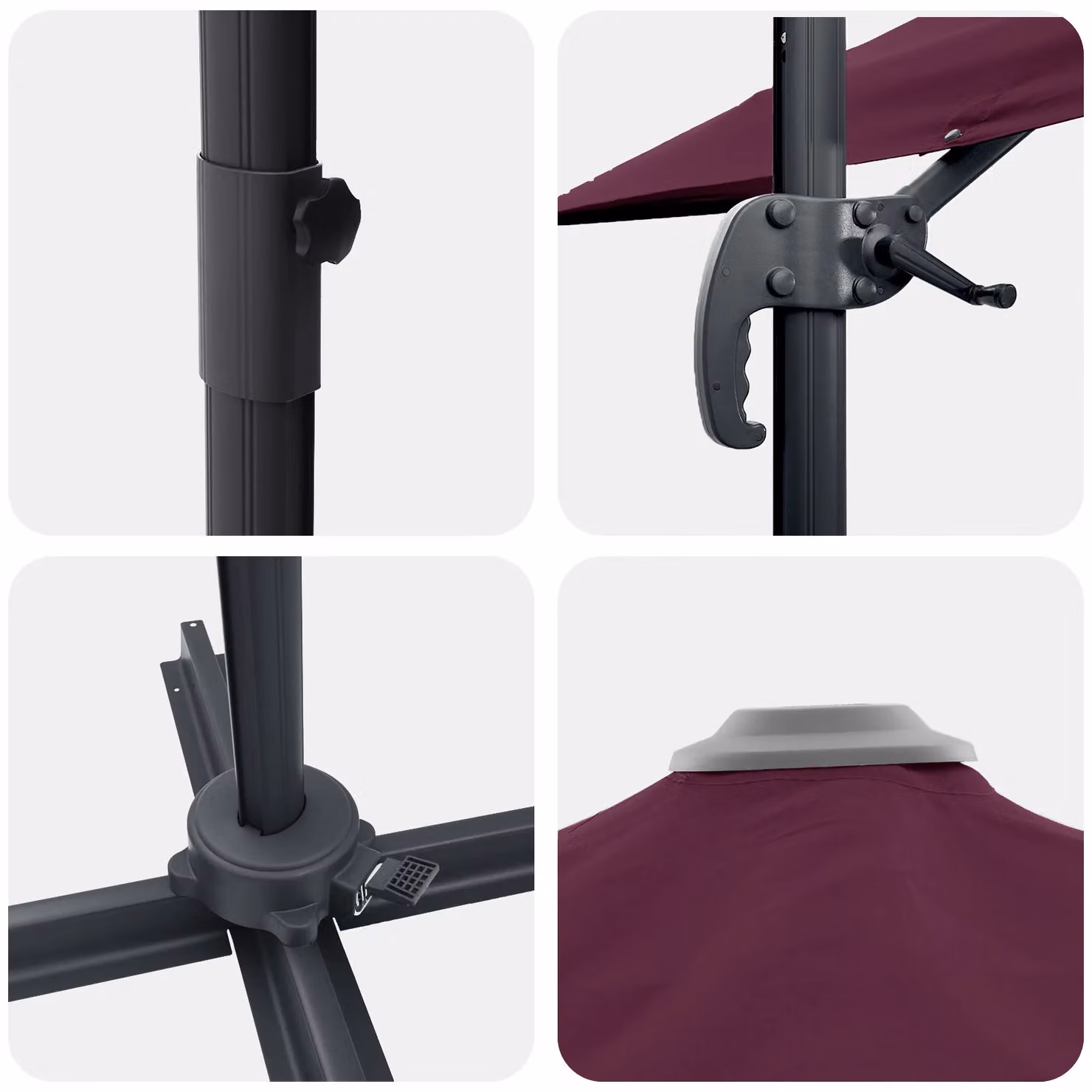 Berkfield Home Large Cantilever Umbrella in Bordeaux Red Polyester and Steel – 3