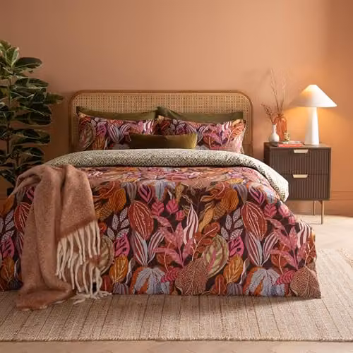 Riva Home Furn Utopia Reversible Floral Cotton Duvet Cover Set in Copper Glow, Orange and Brown, 200 x 200 cm – 1
