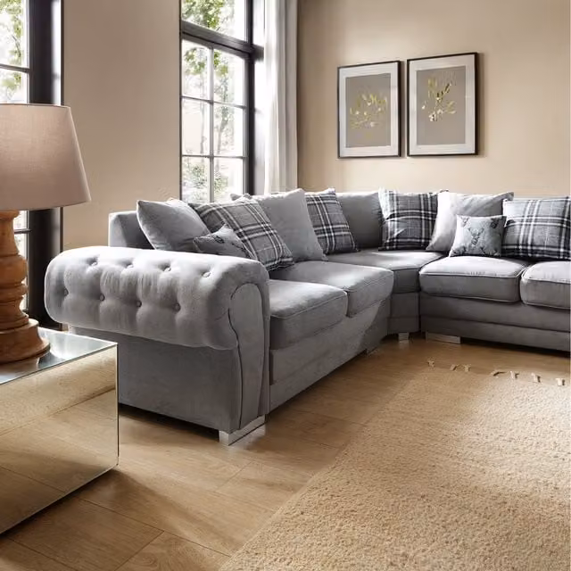 Abakus Direct Verona Left Facing L-Shape Corner Sofa in Grey Fabric