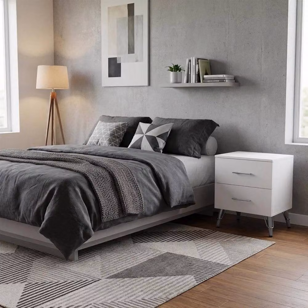 KORVIXA White 2 Drawer Bedside Chest with Deep Design, W/D/H: 100 x 100 x 100 cm – 2