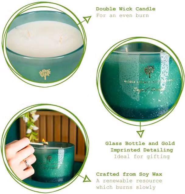 Nicola Spring Sage & Seasalt Soy Wax Scented Pillar Candles, Green, Pack of 3, 350g