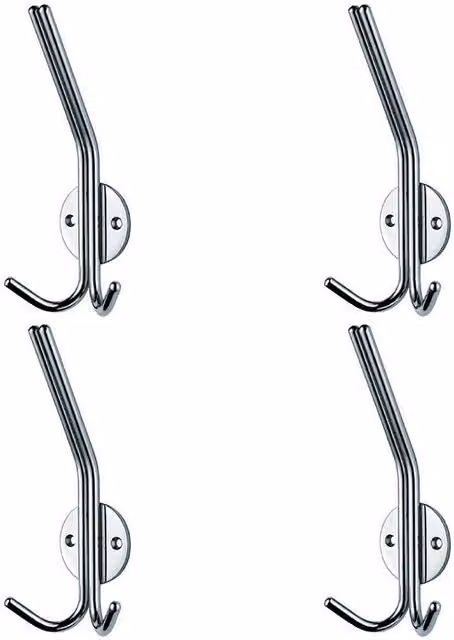 Loops 4x Slimline Hat and Double Coat Wall Hook in Bright Stainless Steel, 35mm Projection