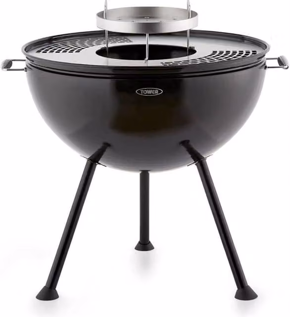 Tower 2 in 1 Black Sphere Fire Pit and BBQ Grill in Black Steel