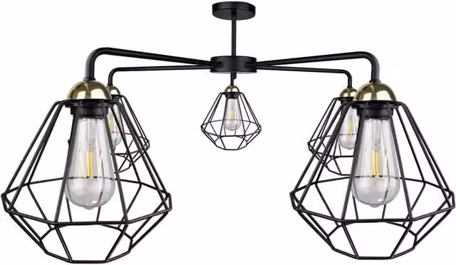 Netlighting Foskal Semi Flush Ceiling Light, Black, Diameter: 70 cm, 5x E27